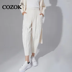 Pantalon féminin Cozok 2024 Automne Hiver épais plissés Femmes Couleur solide Harun Fashion All-Match Coton Cotton Panton Femme WT371
