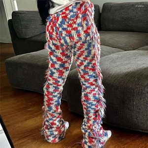 Pantalons pour femmes Crochet Fringe Cargo Pantalon élégant Y2K Streetwear 2024 Femmes Vêtements d'hiver Sweat Gland Crochet Tricoté Plaid