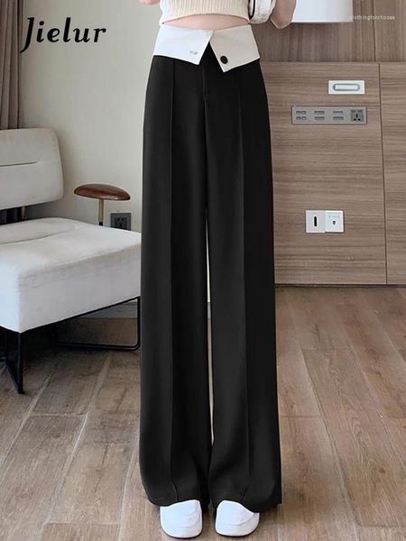 Pantalones de mujer con puños, traje femenino recto de Color hechizo, para oficina, de verano, holgados, de cintura alta, ajustados, sencillos y elegantes, pierna ancha