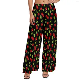 Pantalon de femmes mignons cerises vertes quittent le bureau large jambe féminine de streetwear design pantalon droit