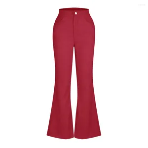 Pantalon Femme Mode Quotidienne Bootcut Pantalon Long Doux Avec Poches Velours Côtelé Jambe Large Femmes Taille Haute Décontractée Solide Cloche Bas