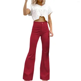 Pantalon Femme Quotidien Pantalon Long Solide Bootcut Cloche Taille Haute Lavable en Machine Décontracté Doux Jambe Large Femme avec Poches Velours Côtelé