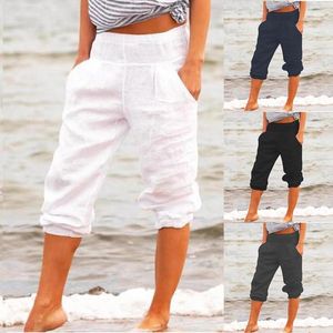 Pantalons pour femmes Damen Baumwolle Leinen Capri 3/4 Kurze Hose Freizeit Sommerhose Caprihosen Shorts Leggings Lin Coton Loisirs