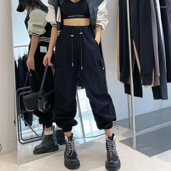 Pantalones para mujer Deeptown Black Baggy Cargo Mujeres Bolsillo Vintage Moda coreana Deporte Casual Techwear Plisado Harajuku Streetwear Pantalones