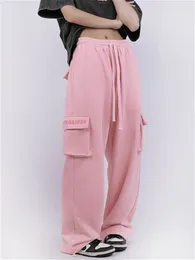 Damesbroeken Deeptown Cyber Y2K Pink Cargo Women Kpop 90s Vintage Pockets Joggers Zitlijsten oversized Egirl Korean Style Baggy Trousers