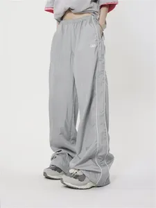 Pantalones de mujeres Deeptown Y2K Gorpcore Gray Track Women Streetwear Hip Hop Navy Blue Sports pantalones de chándal Vintage de gran tamaño