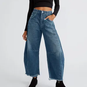 Pantalones de mujer Denim Azules ancho de pierna ancha algodón de algodón alta pantalones sueltos de pantalones sueltos damas mujer primavera otoño 2024