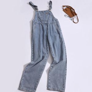 Dames broek denim overalls vrouwen 2024 lente herfst rechte poot jeans met verfraaide zakken losse hoge taille broek