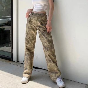 Pantalon Femme Désert Camouflage Cargo Femmes Beau Taille Haute Lâche Pantalon Droit Poche Sauvage Pur Coton Casual Femme