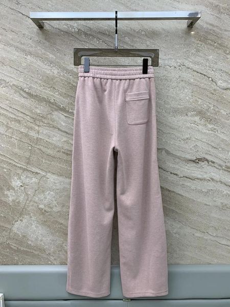 Pantalon taille haute avec cordon de serrage pour femme, coupe droite, couleur unie, Chenille, jambes larges, automne et hiver 2023