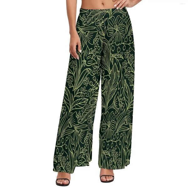 Pantalon femme Ditsy Floral taille élastique vert Dense fleur pantalon classique tenue de rue graphique jambe large