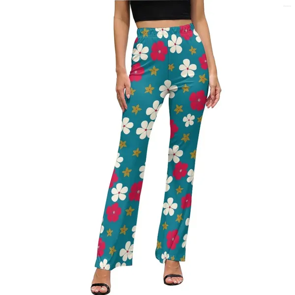 Pantalon femme Ditsy Floral taille haute rouge et blanc esthétique évasé quotidien Design classique pantalon grande taille