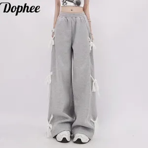 Pantalon féminin dophee dopamine pantalon femelle décontractée printemps tout match élastique de dentelle à nœud papillon