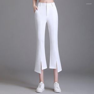 Pantalon femme drapé micro-évasé femmes été taille haute droite lâche mince jambe large fendue décontractée