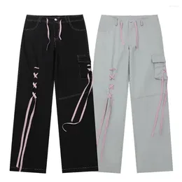 Pantalons pour femmes avec cordon de serrage et sangles académiques, cargo assorti pour femmes et hommes, pantalons esthétiques, vêtements d'hiver gothiques, streetwear Y2k