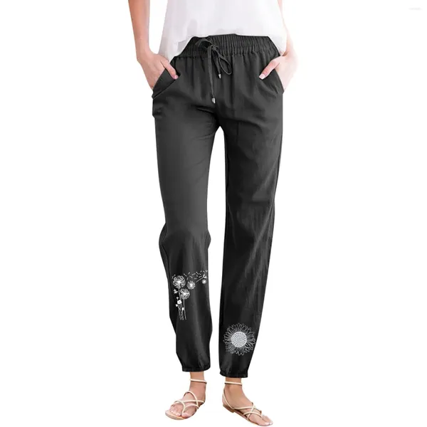 Pantalon féminin élastique haute taille e coton massif et crampon de linge de leggings occasionnels en vrac et combinaison de jean taille