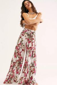 Dames broek elastische hoge taille elegante vrouwen casual vintage print strand wide been zomer harajuku mode belbodem bloemen broek