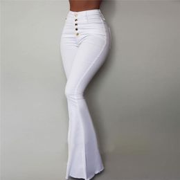 Damesbroeken elasticiteit bellbottoms massieve hoge taille elegante lange mode dames volledige broek pantalon femme 230325