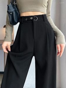 Damesbroeken Elegante klassieke formele pantalon Dames losse vintage Koreaanse stijl geplooide oude geld brede wijde kantoorbroek