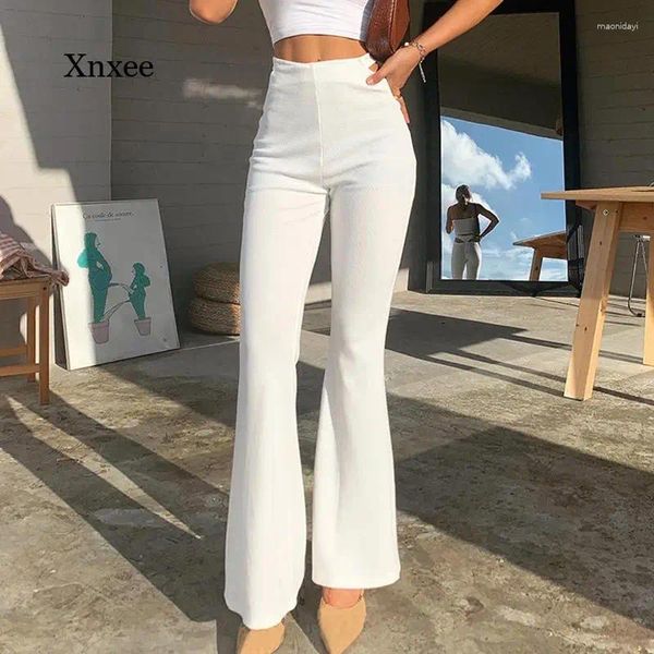 Pantalon féminin élégant Femmes évasées sexy blanc noir creux canth à taille haute les dames décontractées