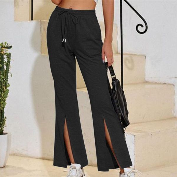 Pantalones de mujer elegantes de cintura alta acampanados cintura elástica Color sólido mujer pierna apertura Micro Split Oficina cola de pez pantalones de mujer