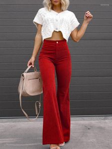 Damesbroek Elegante lente herfst vrouwen corduroy broek Casual mager wide been solide lange vrouwelijke streetwear hoge taille bodems