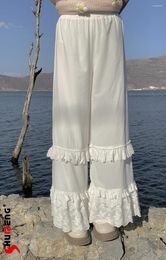 Pantalon en dentelle blanche pour femmes, élégant, doux, jambes larges, pour étudiante, mignon, taille assortie, amincissant, vêtements de printemps 2024