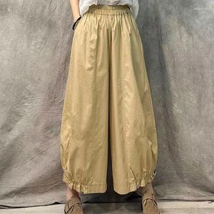 Pantalon féminin Robe vintage élégante pour femmes au printemps automne, style élastique haute taille coton kaki large jambe de jambe