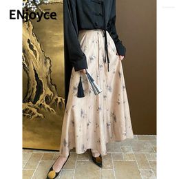 Pantalones de mujer Disfrute de mujeres Vintage Estado de tinta con tinta con tinta estampada con cortinas florales Faldas de piernas anchas Otoño de primavera