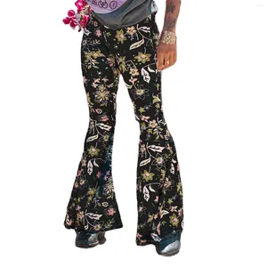 Pantalon femme Style ethnique imprimé fleuri Flare printemps été taille haute cloche-bas pantalons longs décontracté Streetwear
