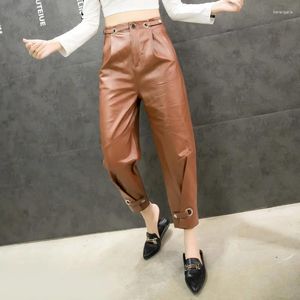 Pantalon féminin Fashion Europe Fashion authentique en cuir neuvième Chic High-Rise B421