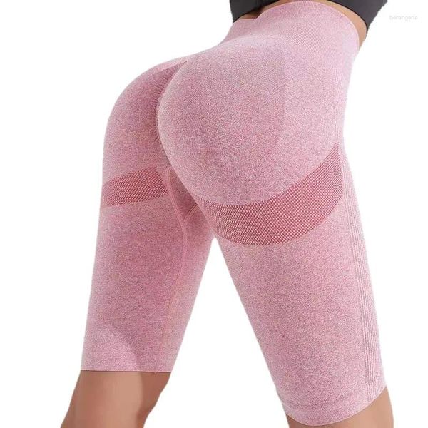 Pantalons pour femmes, Europe et états-unis, short de Yoga serré, taille haute, séchage rapide, Jacquard, Leggings de sport à cinq Points