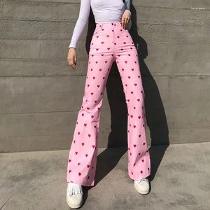 Pantalones de mujer Chica rosa europea y americana Love Personality Street Shooting Cintura alta Casual Femenina Característica Micro-la Pantalones