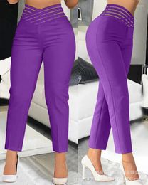 Pantalon femme mode automne/hiver saison ceinture tissée couleur unie épissage tempérament élégant déplacements taille haute crayon