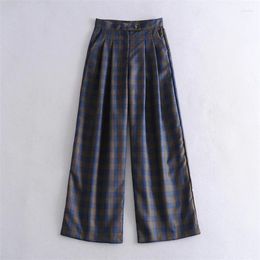 Damesbroek Mode Blazerpak Dames Vintage Contrastkleuren Plaid Hoge Droop Sensation Op maat gemaakte broek Rechte taille