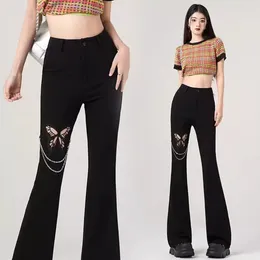 Pantalon de femme Fashion papillon noir flare d'été
