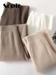 Pantalones de mujer Pantalones de chándal de cachemira a la moda para mujer Otoño Invierno 2024 pantalones sueltos rectos sólidos informales de pierna ancha de lana de cintura alta