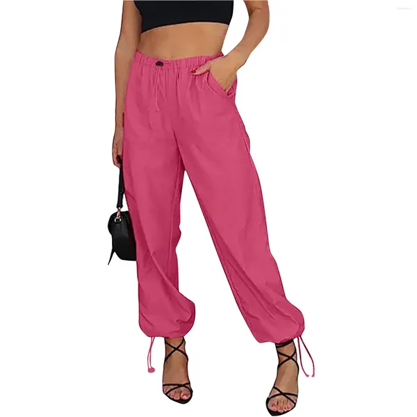 Pantalones de mujer moda Casual Color sólido bolsillo cintura elástica correr Hip Hop baile femenino pantalones de chándal holgados
