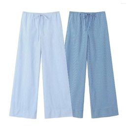 Pantaloni da donna Moda per donna Casual a righe 2024 Pantaloni larghi con lacci larghi blu primavera estate Gamba larga chic femminile