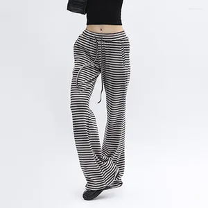 Pantalons pour femmes Mode Filles Droites Vintage Femmes Cordon Taille Basse Rayé Imprimé Salon Long Pantalon Streetwear