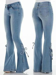 Pantalons Femmes Mode Taille Haute Jeans évasés Femmes Bow Boot Cut Casual Lady Lace Up Pantalon Cowgirl Vintage Blue Bell Bottom Denim Y2k