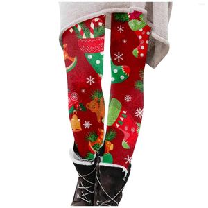 Pantalones de mujer a la moda con estampado navideño para mujer, mallas suaves elásticas de alta resistencia para el vientre, ropa de trabajo, pantalones de chándal, forro polar suelto