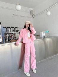 Pantalon femme Mode Mmsix Denim Costume 23 Arrivée Coréenne Rose Veste Multi-poches Salopette Tendance Décontracté Ensembles Féminins
