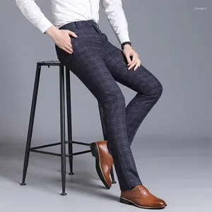 Pantalon pour femmes plaid à plaid homme intelligente basse affirmation mince pantalon formel pour hommes de robe de mariée droite.