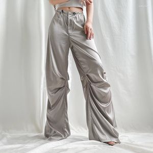 Pantalon femme mode Satin jambe large Baggy cordon Jogging pantalon 2023 été taille basse pantalon élégant Streetwear