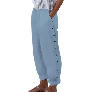 Pantalon féminin mode couleur solide élastique bouton décontracté femme élégante femme jeunesse pantalon de survêtement