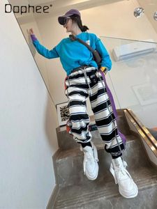 Damesbroeken Fashion Striped Patchwork Casual Women Spring Koreaanse stijl losse broek vrouwelijke elastische taille Harem zweetbroeken