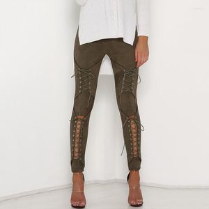 Pantalon pour femmes mode suède en cuir crayon lacet up coupé pantalon pour femmes bandage sexy slim couloir pantalon féminin1