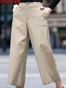 Pantalon féminin Fashion Summer Couleur solide vintage Vintage à la cheville à tête haute et pantalon à jambes larges de streetwear