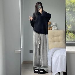 Pantalon féminin Fashion verticale ornée laine à rayures pour femmes automne 2024 High-tailled Retro Retro Retro Straight Lazy Wide-leg Y2k Pant